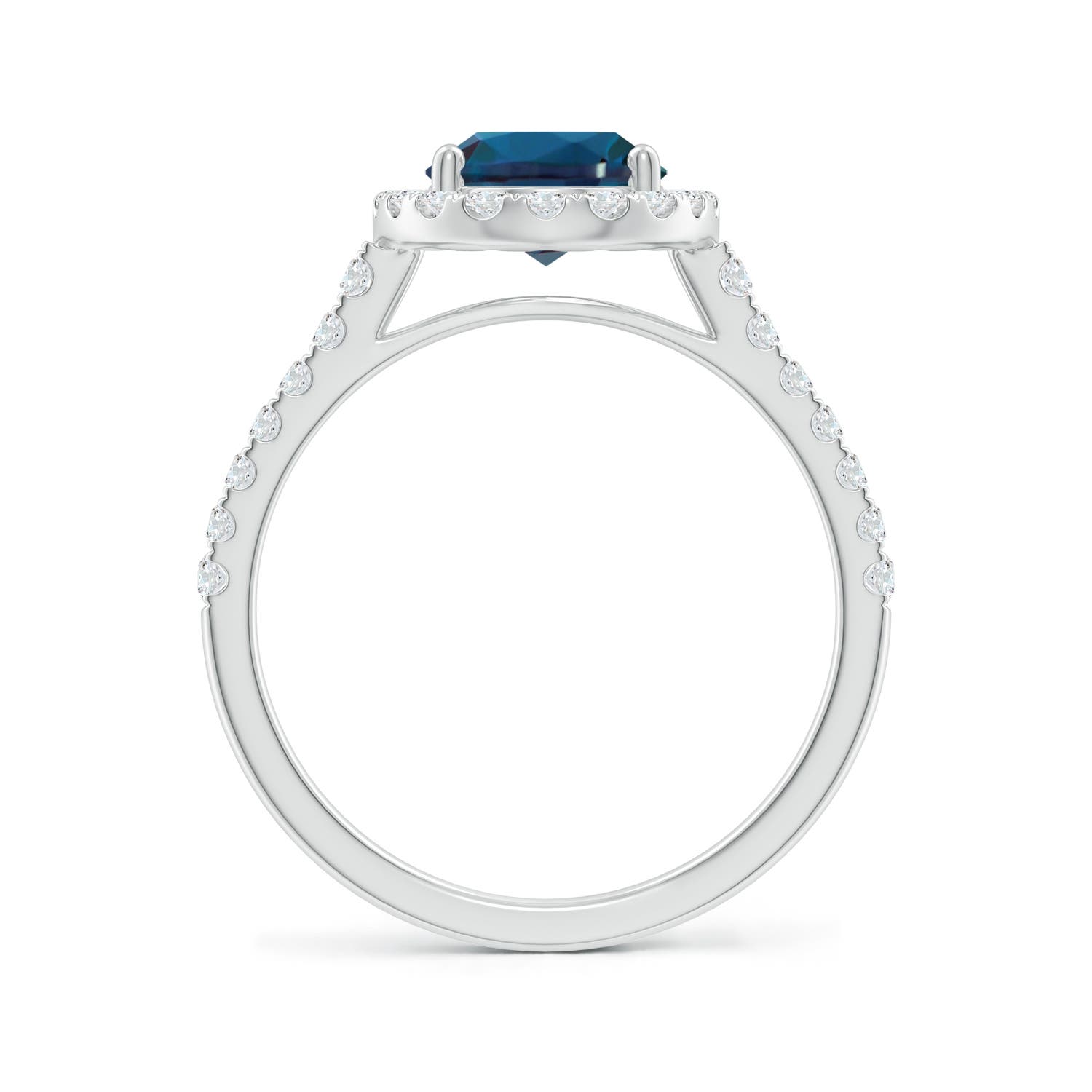9x7mm Labgrown Prong-Set Oval Lab-Grown Alexandrite Halo Ring with Diamonds in 18K White Gold