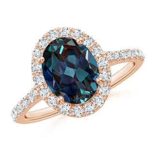 9x7mm Labgrown Prong-Set Oval Lab-Grown Alexandrite Halo Ring with Diamonds in 9K Rose Gold