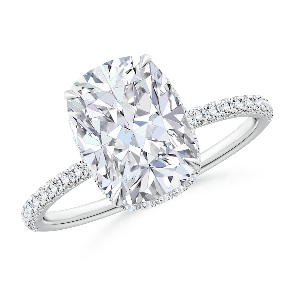 10x7.5mm FGVS Lab-Grown Thin Shank Cushion Diamond Ring with Diamond Accents in P950 Platinum