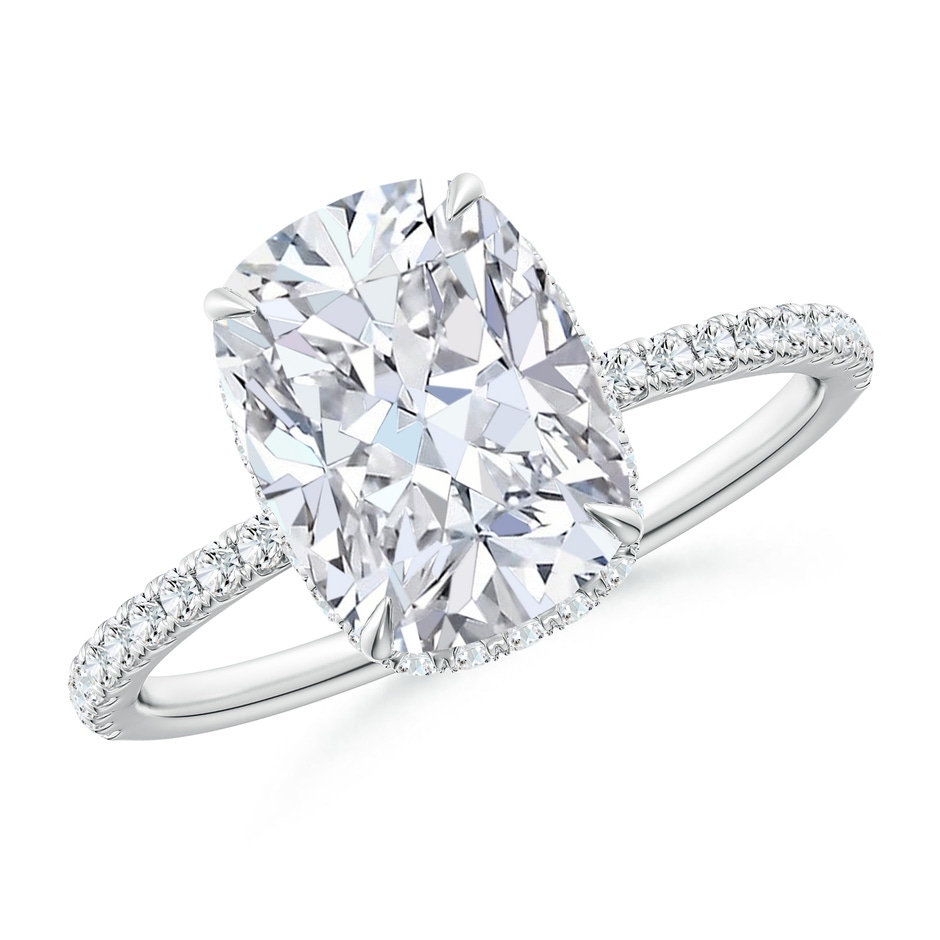 10x7.5mm FGVS Lab-Grown Thin Shank Cushion Diamond Ring with Diamond Accents in P950 Platinum 