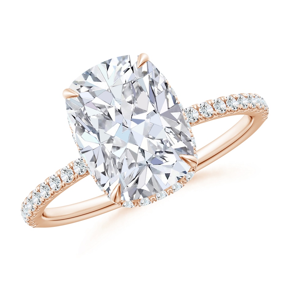 10x7.5mm FGVS Lab-Grown Thin Shank Cushion Diamond Ring with Diamond Accents in Rose Gold 
