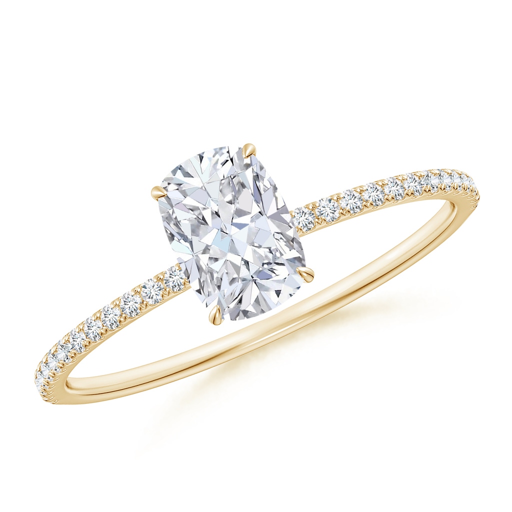 6x4mm FGVS Lab-Grown Thin Shank Cushion Diamond Ring with Diamond Accents in Yellow Gold