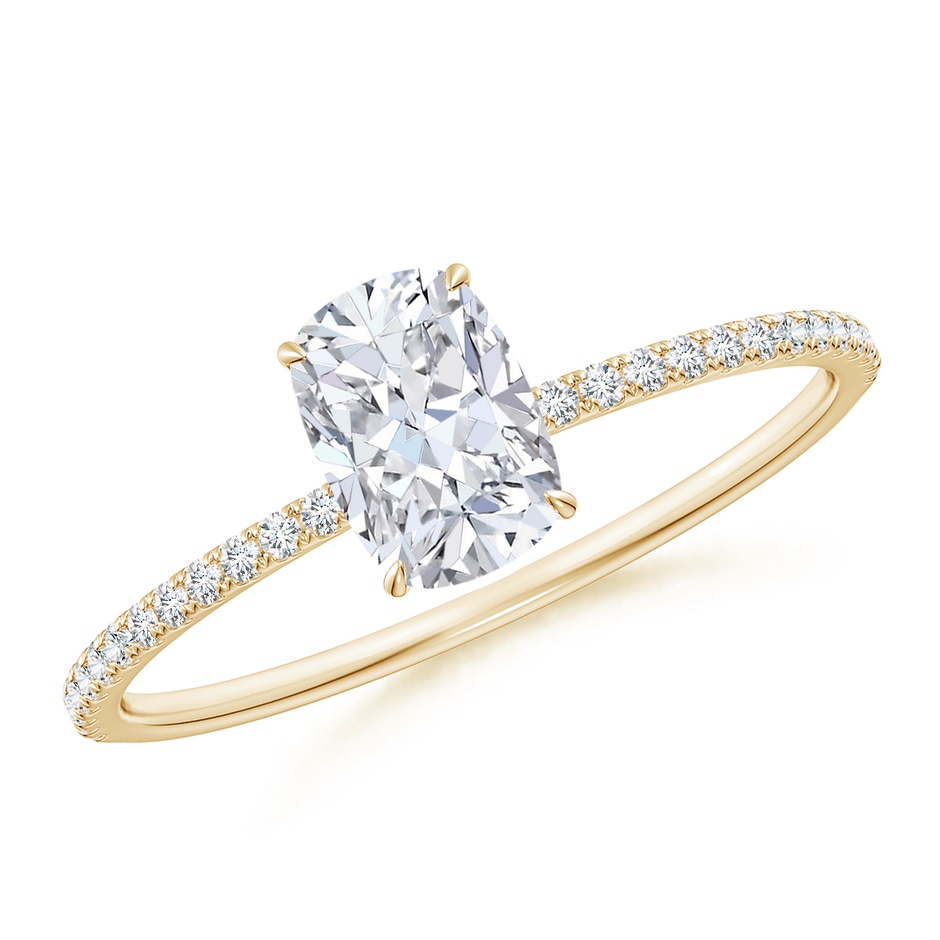 6x4mm FGVS Lab-Grown Thin Shank Cushion Diamond Ring with Diamond Accents in Yellow Gold 