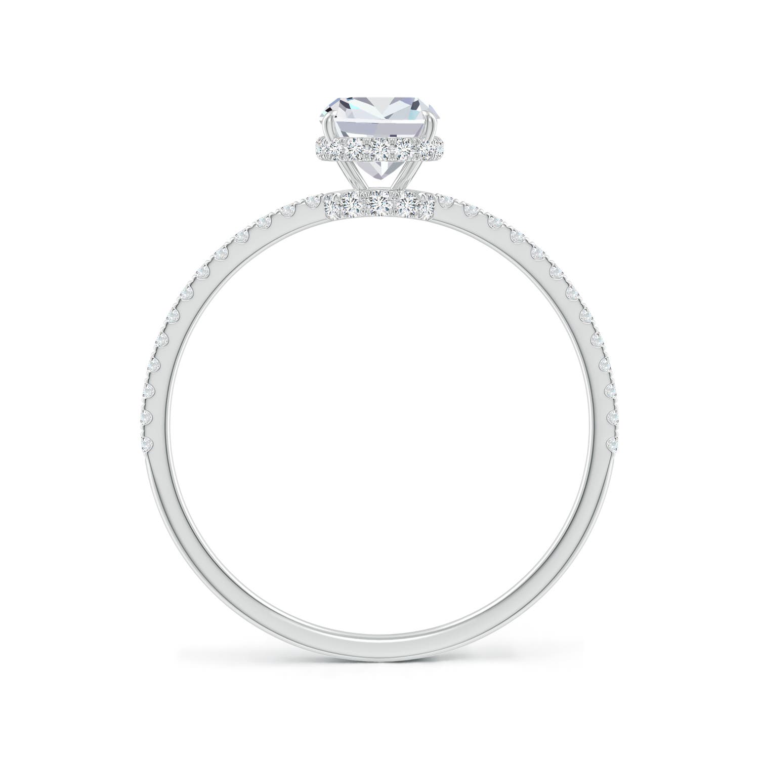 7x5mm FGVS Lab-Grown Thin Shank Cushion Diamond Ring with Diamond Accents in White Gold - side 3