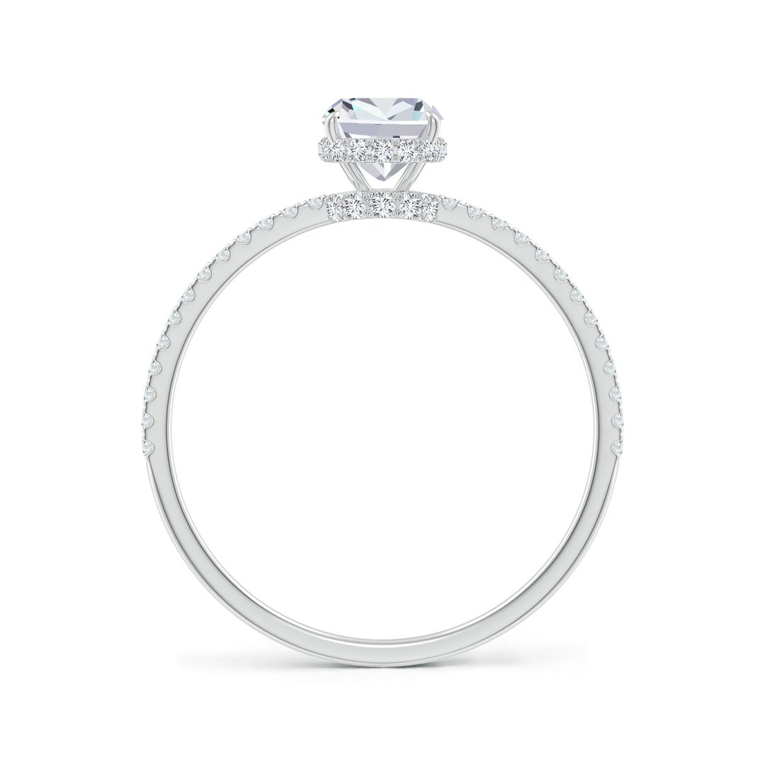 7x5mm FGVS Lab-Grown Thin Shank Cushion Diamond Ring with Diamond Accents in White Gold - side 3
