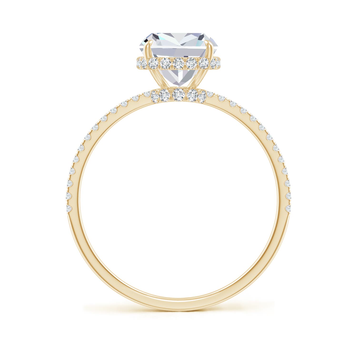 9x7mm FGVS Lab-Grown Thin Shank Cushion Diamond Ring with Diamond Accents in Yellow Gold - side 3