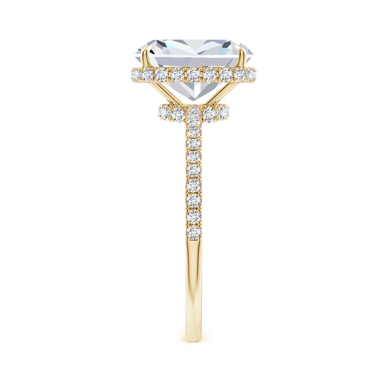 9x7mm FGVS Lab-Grown Thin Shank Cushion Diamond Ring with Diamond Accents in Yellow Gold - side 4