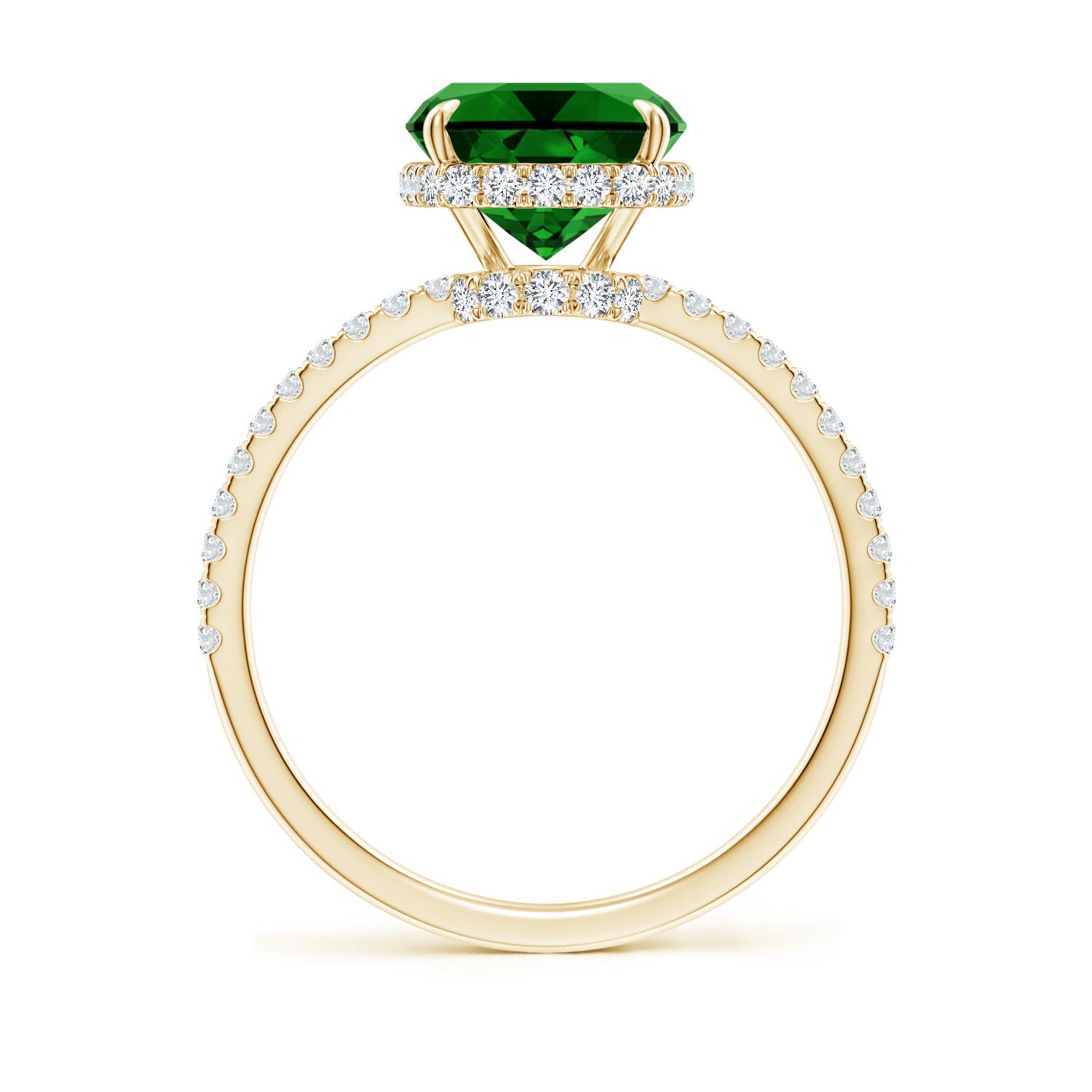 10x8mm Labgrown Lab-Grown Thin Shank Cushion Emerald Ring with Diamond Accents in Yellow Gold