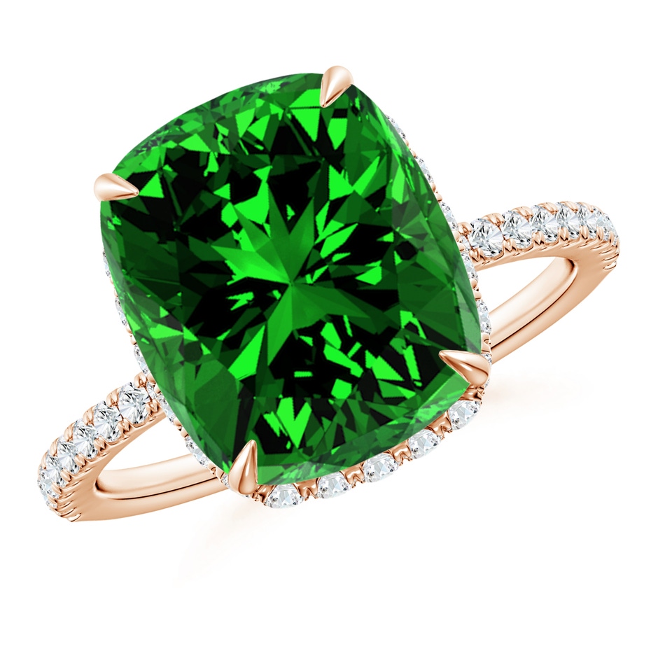 12x10mm Labgrown Lab-Grown Thin Shank Cushion Emerald Ring with Diamond Accents in Rose Gold 