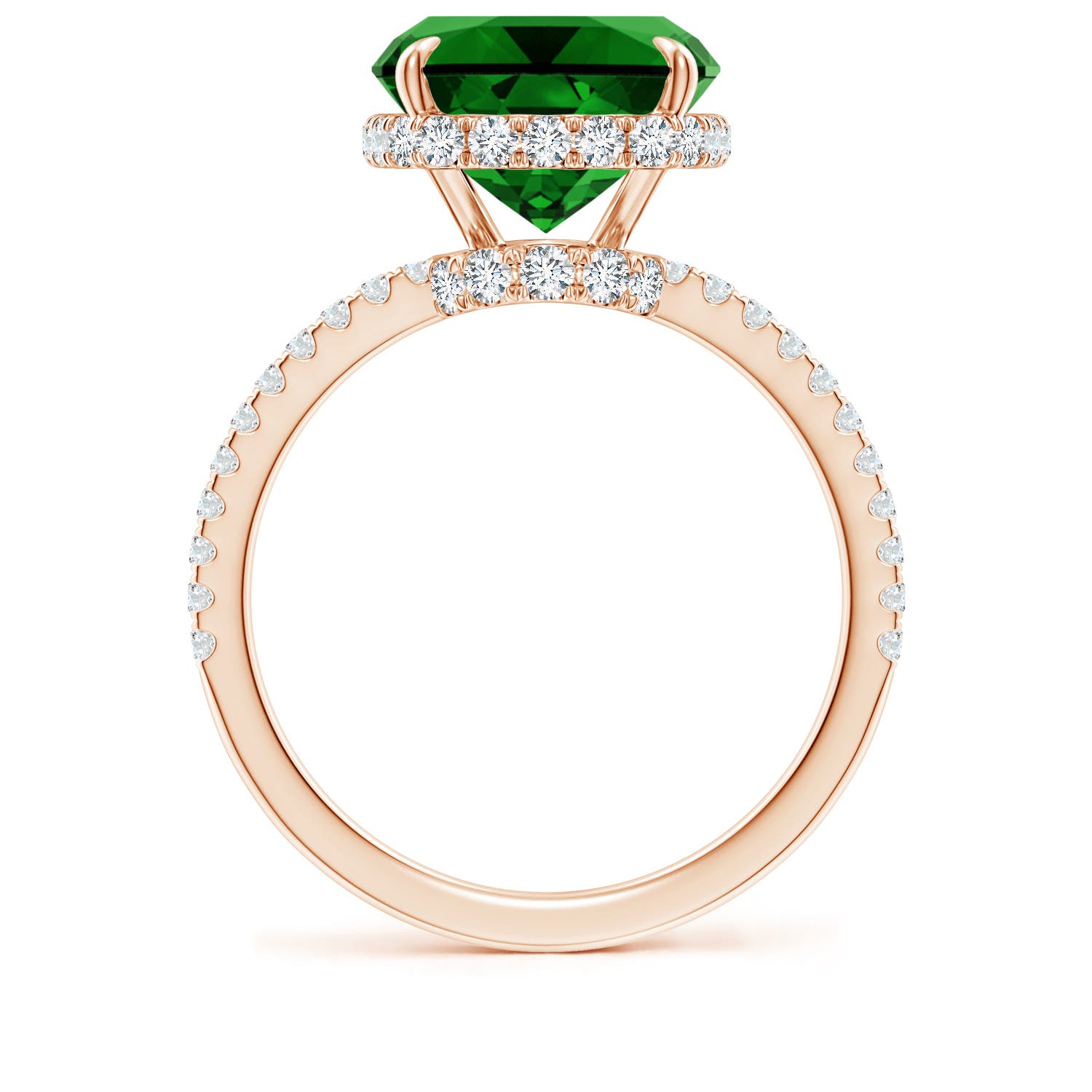 12x10mm Labgrown Lab-Grown Thin Shank Cushion Emerald Ring with Diamond Accents in Rose Gold