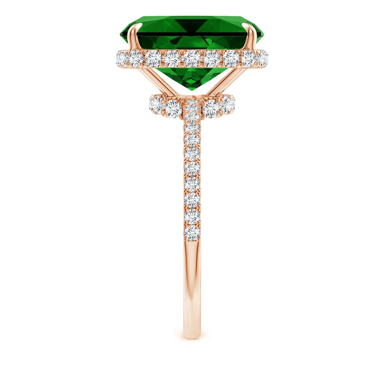 12x10mm Labgrown Lab-Grown Thin Shank Cushion Emerald Ring with Diamond Accents in Rose Gold - side 4