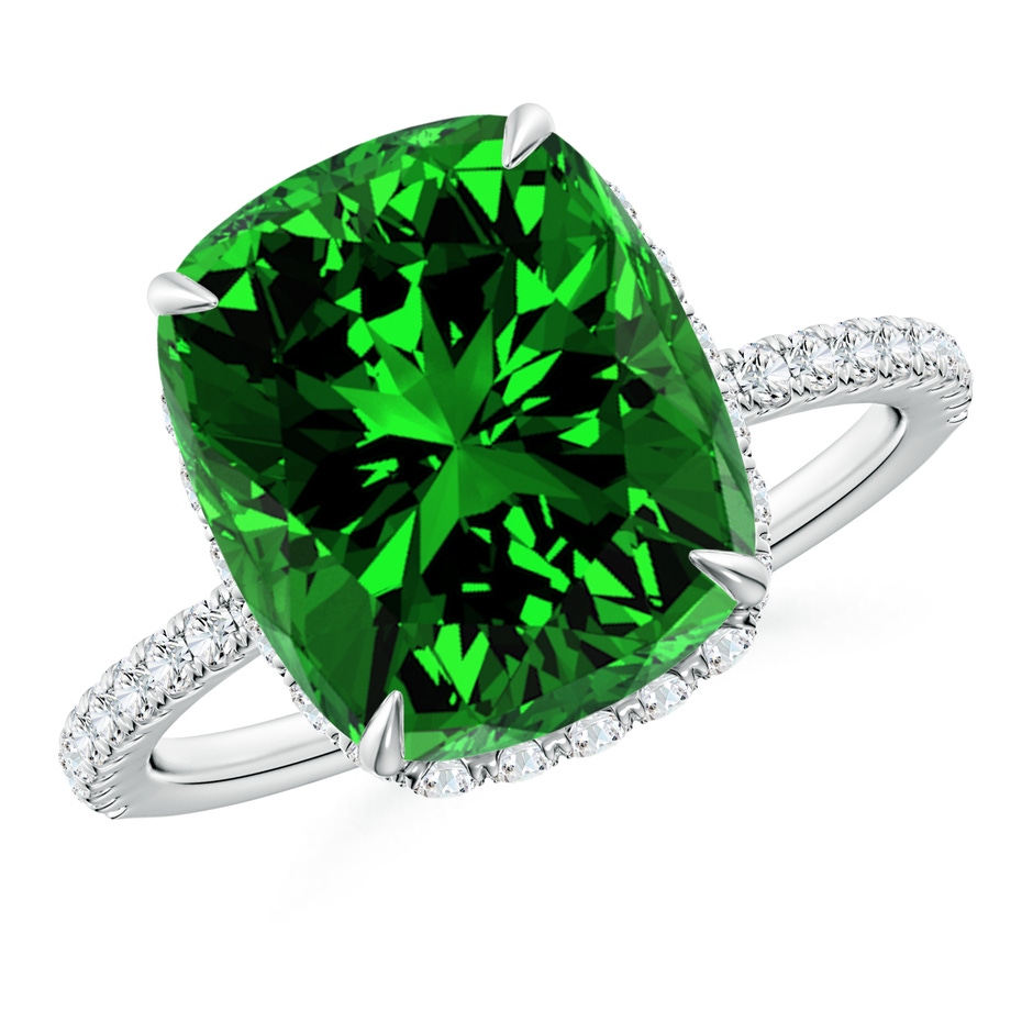 12x10mm Labgrown Lab-Grown Thin Shank Cushion Emerald Ring with Diamond Accents in White Gold 