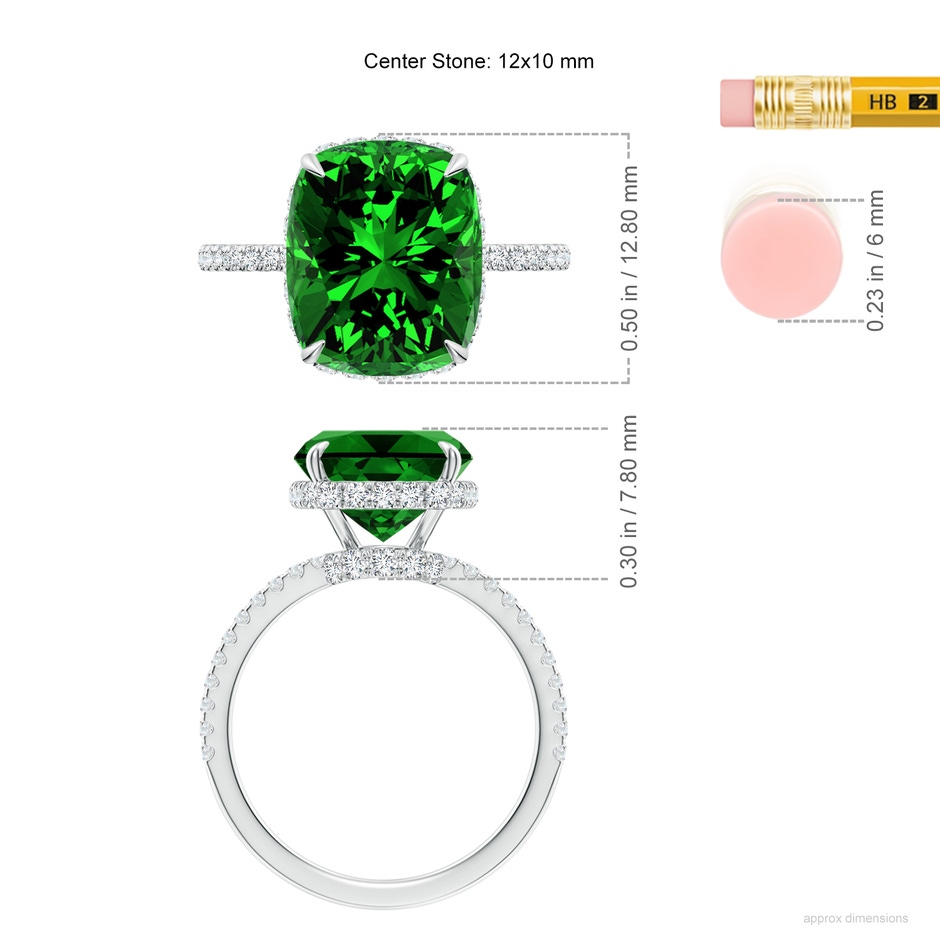 12x10mm Labgrown Lab-Grown Thin Shank Cushion Emerald Ring with Diamond Accents in White Gold ruler