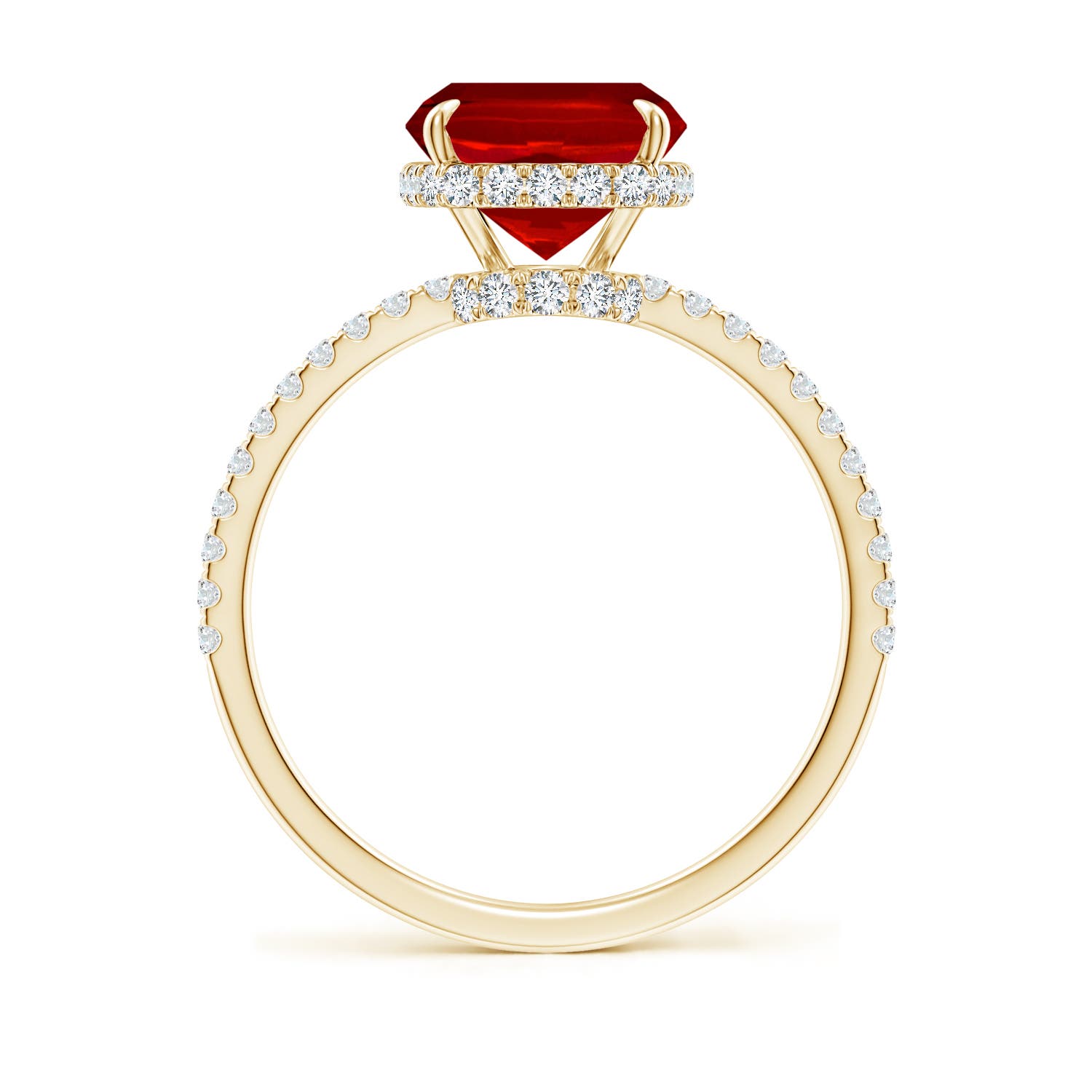 10x8mm Labgrown Lab-Grown Thin Shank Cushion Ruby Ring with Lab Diamond Accents in 18K Yellow Gold