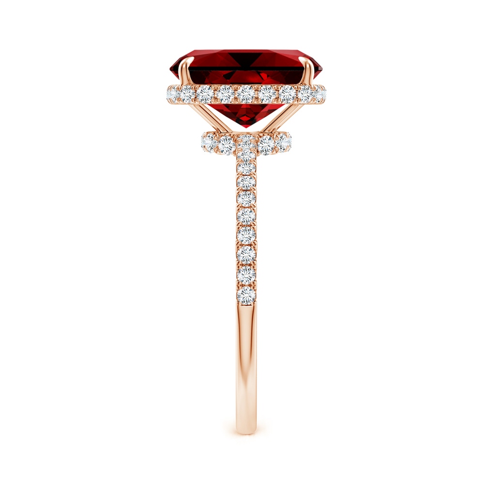 10x8mm Labgrown Lab-Grown Thin Shank Cushion Ruby Ring with Diamond Accents in Rose Gold Side 299