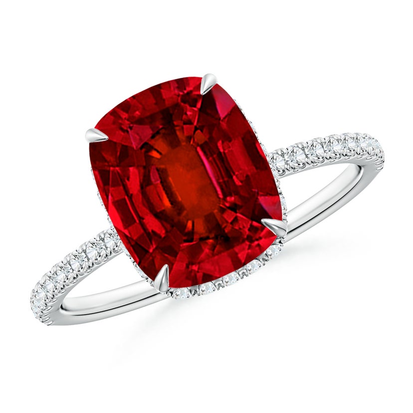 Lab-Grown Thin Shank Cushion Ruby Ring with Lab Diamond
