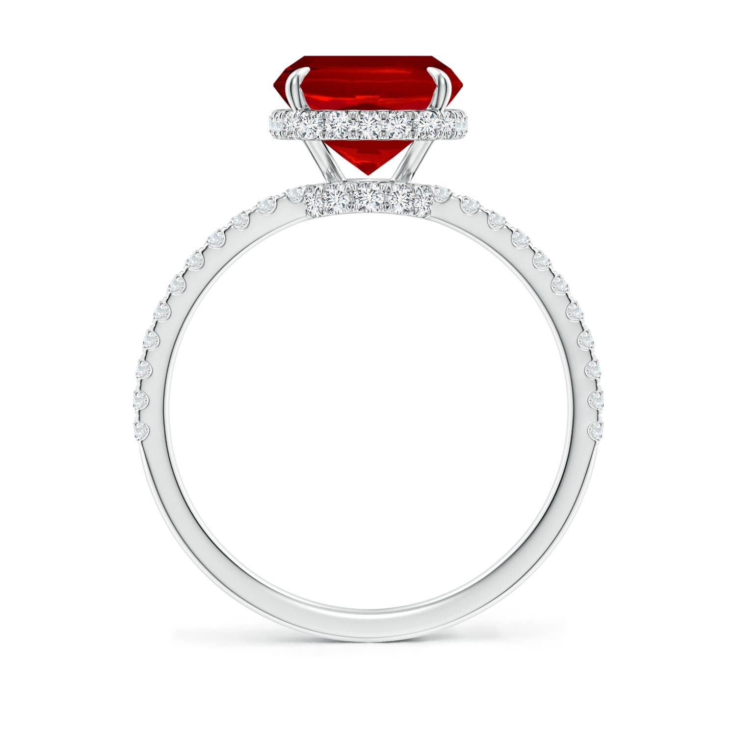 10x8mm Labgrown Lab-Grown Thin Shank Cushion Ruby Ring with Lab Diamond Accents in White Gold