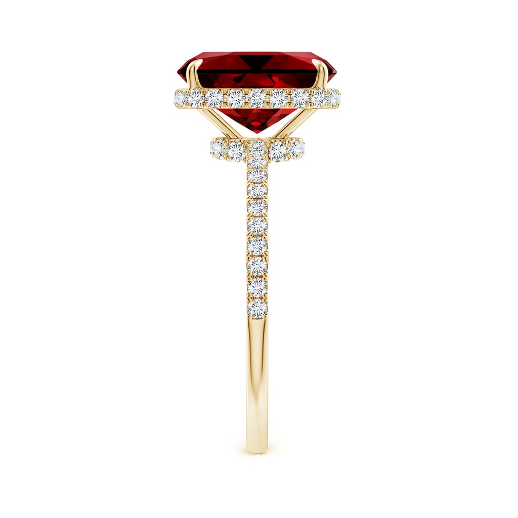 10x8mm Labgrown Lab-Grown Thin Shank Cushion Ruby Ring with Diamond Accents in Yellow Gold Side 299