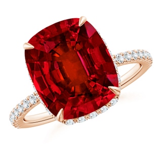 12x10mm Labgrown Lab-Grown Thin Shank Cushion Ruby Ring with Lab Diamond Accents in 18K Rose Gold