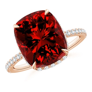 12x10mm Labgrown Lab-Grown Thin Shank Cushion Ruby Ring with Diamond Accents in Rose Gold