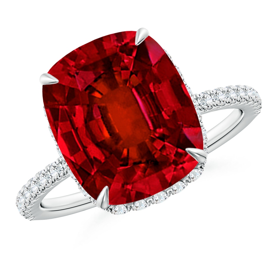 12x10mm Labgrown Lab-Grown Thin Shank Cushion Ruby Ring with Lab Diamond Accents in White Gold 