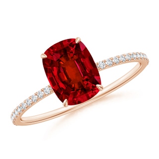 8x6mm Labgrown Lab-Grown Thin Shank Cushion Ruby Ring with Lab Diamond Accents in 10K Rose Gold