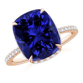12x10mm Labgrown Lab-Grown Thin Shank Cushion Sapphire Ring with Diamond Accents in Rose Gold