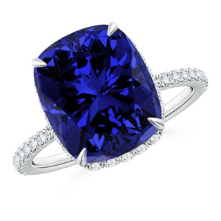12x10mm Labgrown Lab-Grown Thin Shank Cushion Sapphire Ring with Diamond Accents in White Gold
