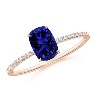 7x5mm Labgrown Lab-Grown Thin Shank Cushion Sapphire Ring with Diamond Accents in 10K Rose Gold