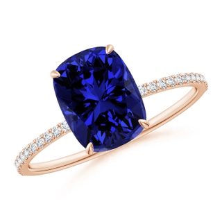 9x7mm Labgrown Lab-Grown Thin Shank Cushion Sapphire Ring with Diamond Accents in Rose Gold