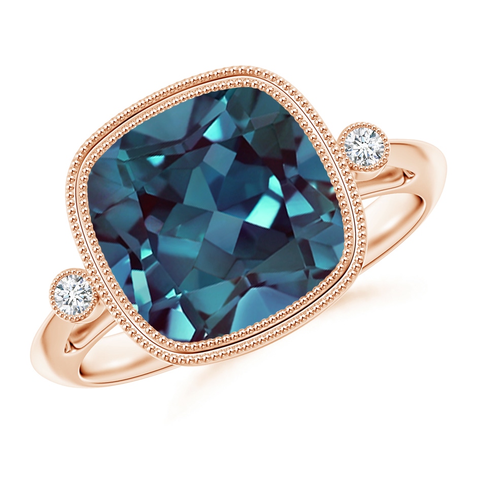 10mm Labgrown Bezel Set Cushion Lab-Grown Alexandrite Ring with Milgrain Detailing in 18K Rose Gold 