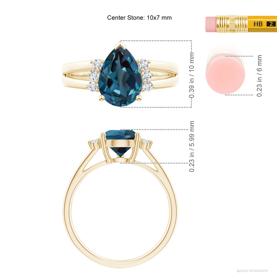 10x7mm Labgrown Pear Lab-Grown Alexandrite Ring with Triple Diamond Accents in 18K Yellow Gold ruler