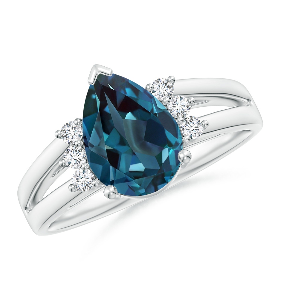 10x7mm Labgrown Pear Lab-Grown Alexandrite Ring with Triple Diamond Accents in P950 Platinum 