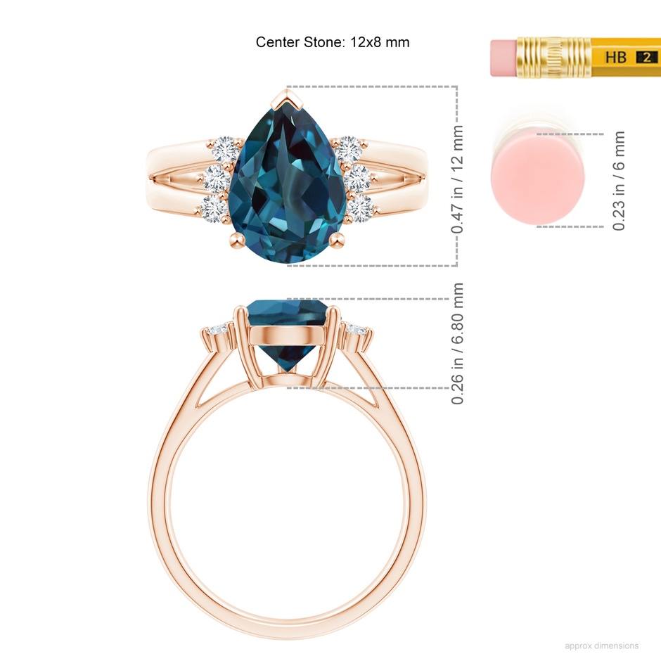 12x8mm Labgrown Pear Lab-Grown Alexandrite Ring with Triple Diamond Accents in 18K Rose Gold ruler
