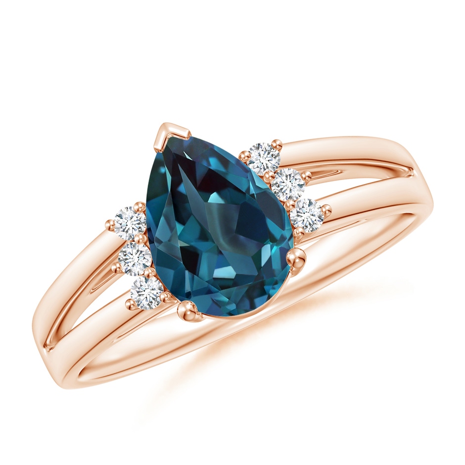 9x6mm Labgrown Pear Lab-Grown Alexandrite Ring with Triple Diamond Accents in Rose Gold 