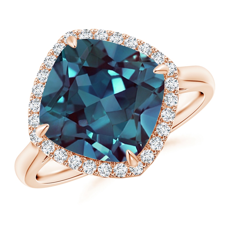 10mm Labgrown Claw-Set Cushion Lab-Grown Alexandrite Cocktail Halo Ring in 18K Rose Gold 