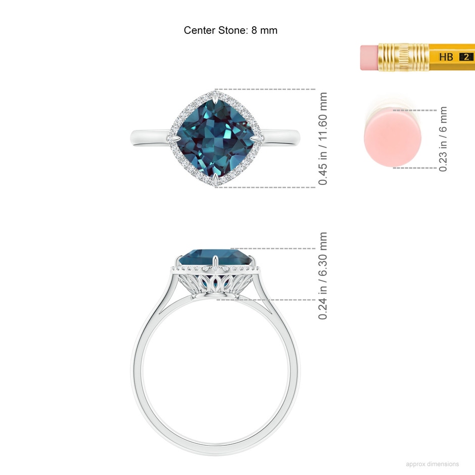 8mm Labgrown Claw-Set Cushion Lab-Grown Alexandrite Cocktail Halo Ring in P950 Platinum ruler