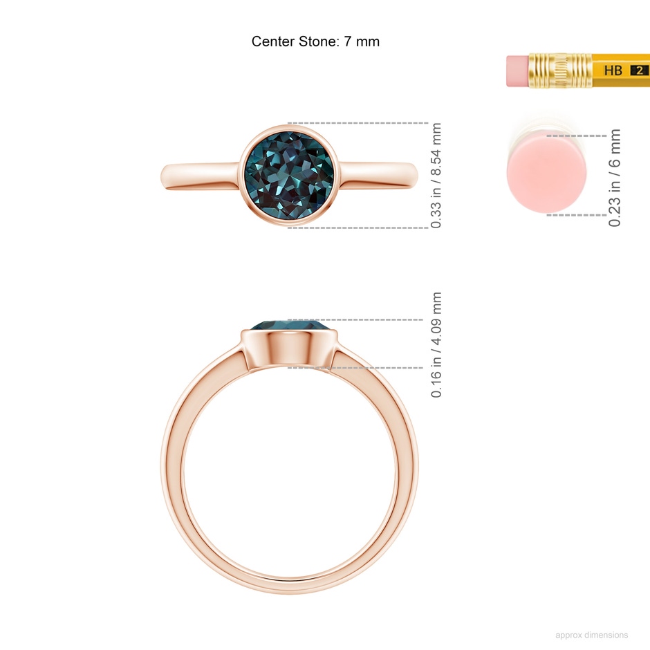 7mm Labgrown Bezel-Set Round Lab-Grown Alexandrite Solitaire Engagement Ring in Rose Gold ruler