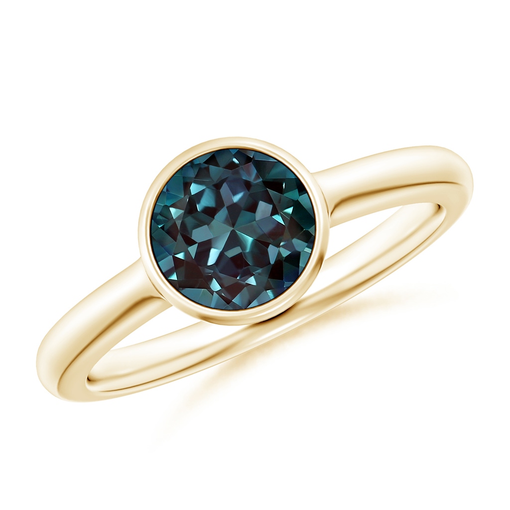 7mm Labgrown Bezel-Set Round Lab-Grown Alexandrite Solitaire Engagement Ring in Yellow Gold