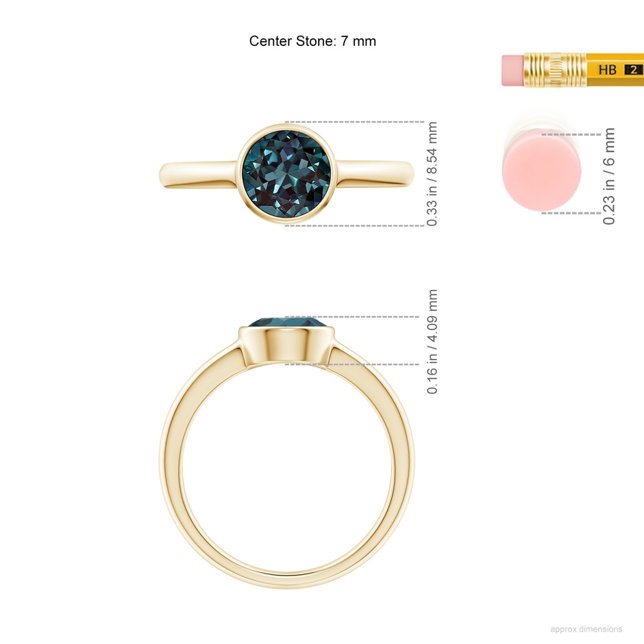 7mm Labgrown Bezel-Set Round Lab-Grown Alexandrite Solitaire Engagement Ring in Yellow Gold ruler