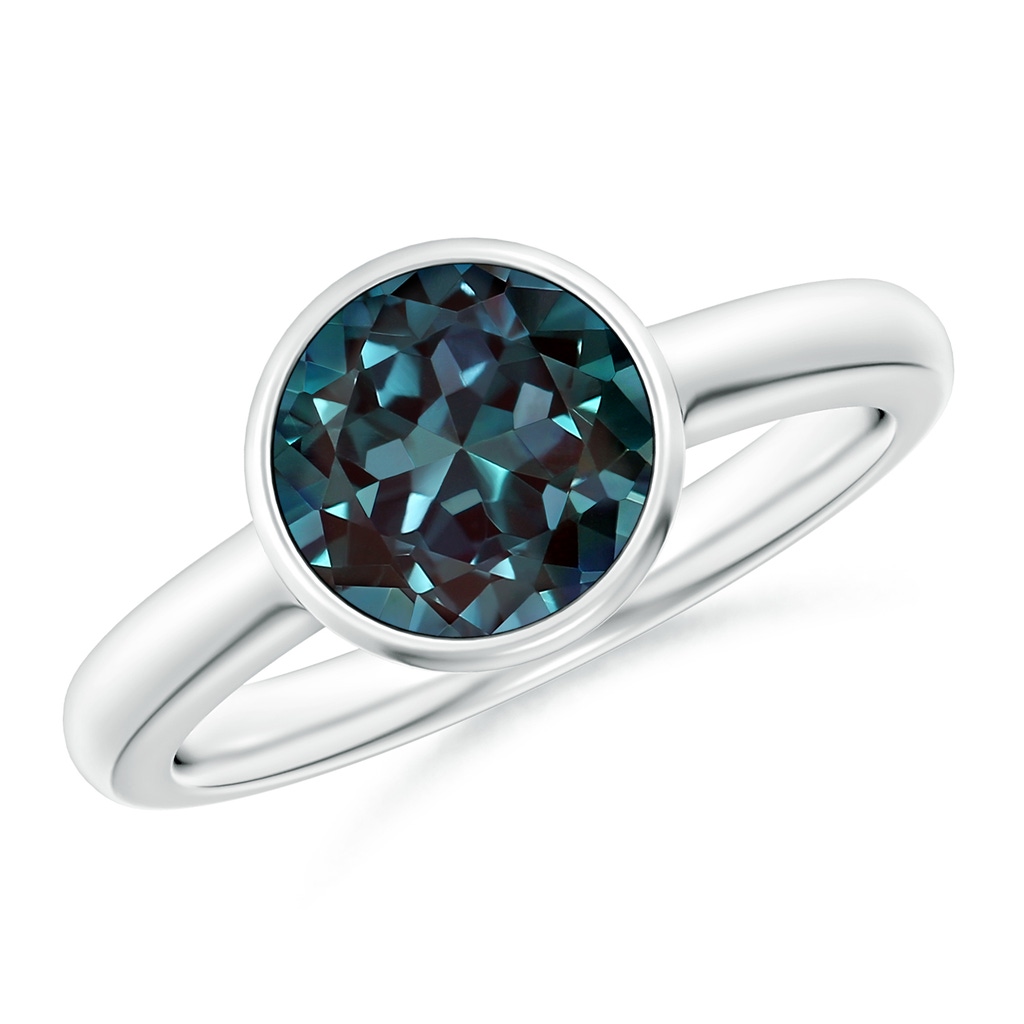 8mm Labgrown Bezel-Set Round Lab-Grown Alexandrite Solitaire Engagement Ring in White Gold