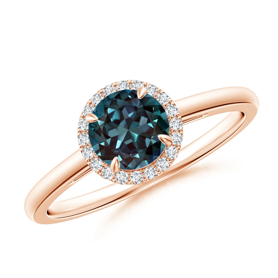 6mm Labgrown Round Lab-Grown Alexandrite Cathedral Ring with Diamond Halo in 18K Rose Gold 