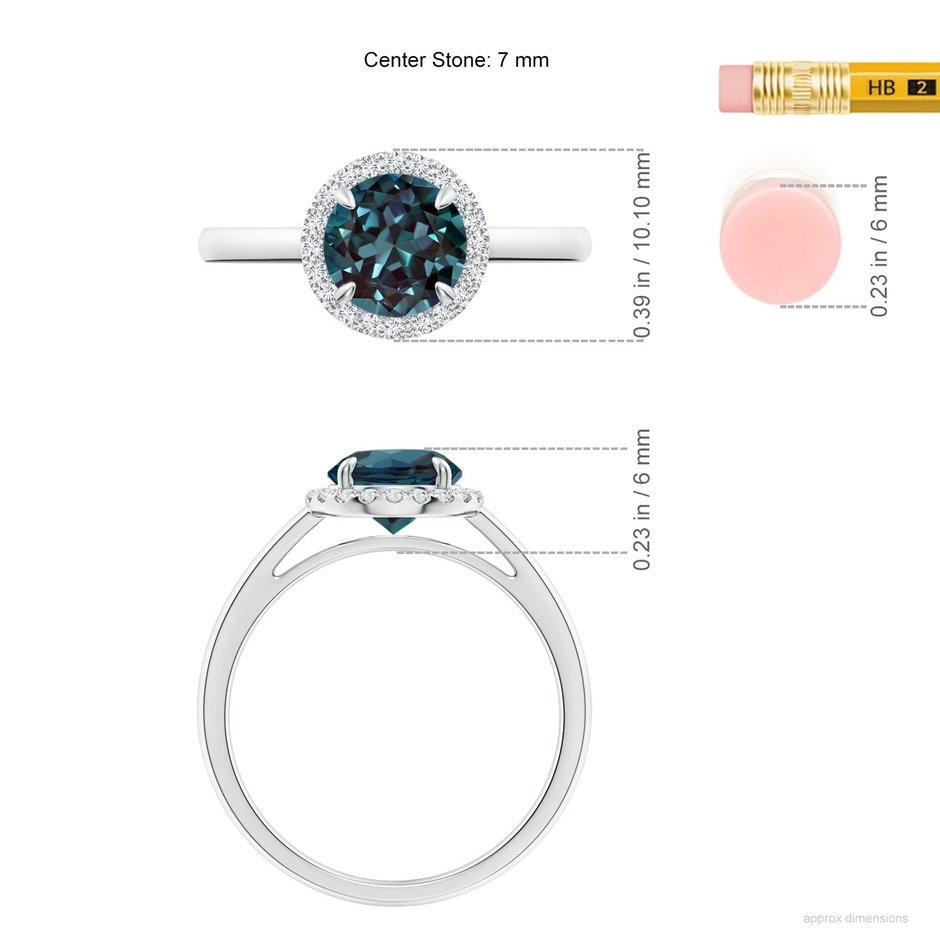 7mm Labgrown Round Lab-Grown Alexandrite Cathedral Ring with Diamond Halo in P950 Platinum ruler