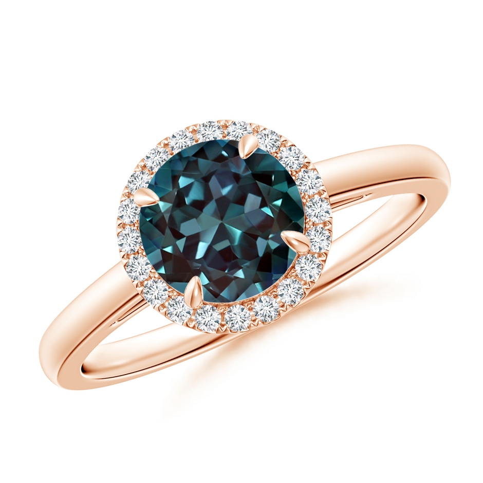 7mm Labgrown Round Lab-Grown Alexandrite Cathedral Ring with Diamond Halo in Rose Gold 