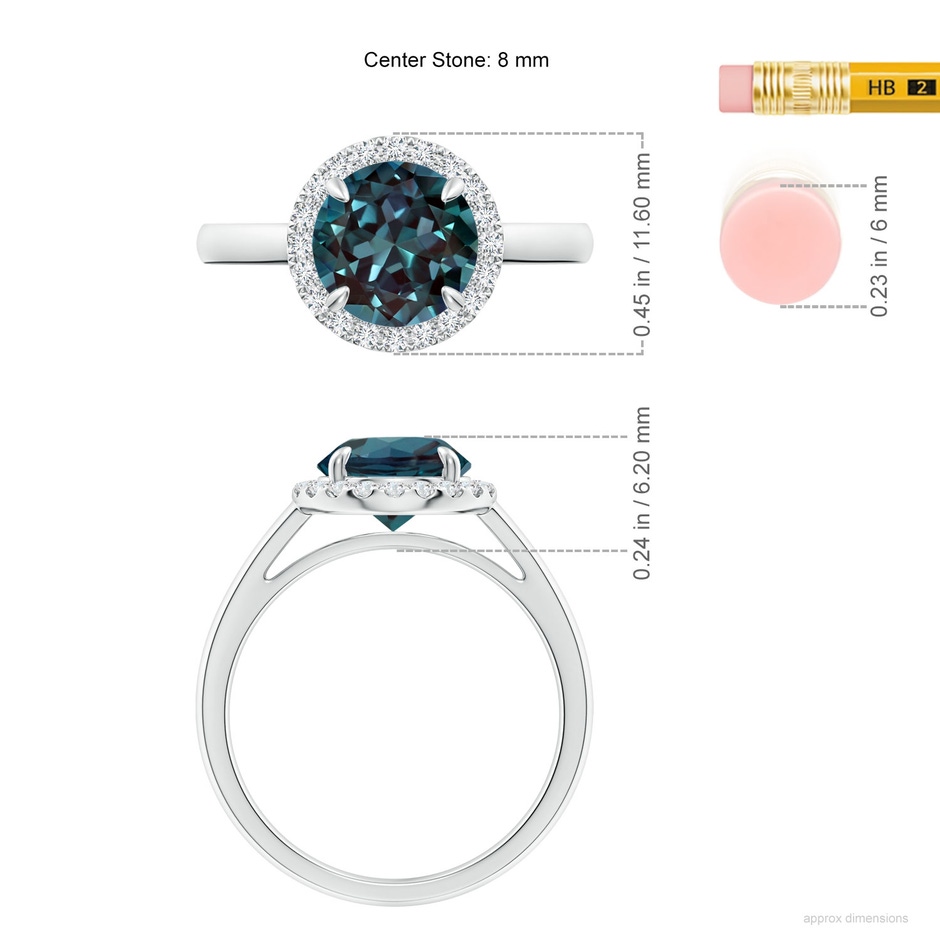 8mm Labgrown Round Lab-Grown Alexandrite Cathedral Ring with Diamond Halo in P950 Platinum ruler