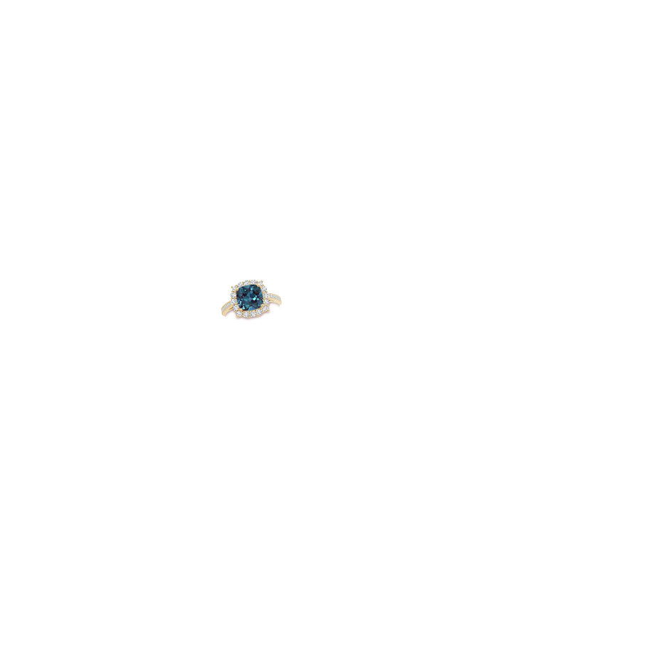 8mm Labgrown Cushion Lab-Grown Alexandrite Cocktail Ring with Diamond Halo in Yellow Gold hand
