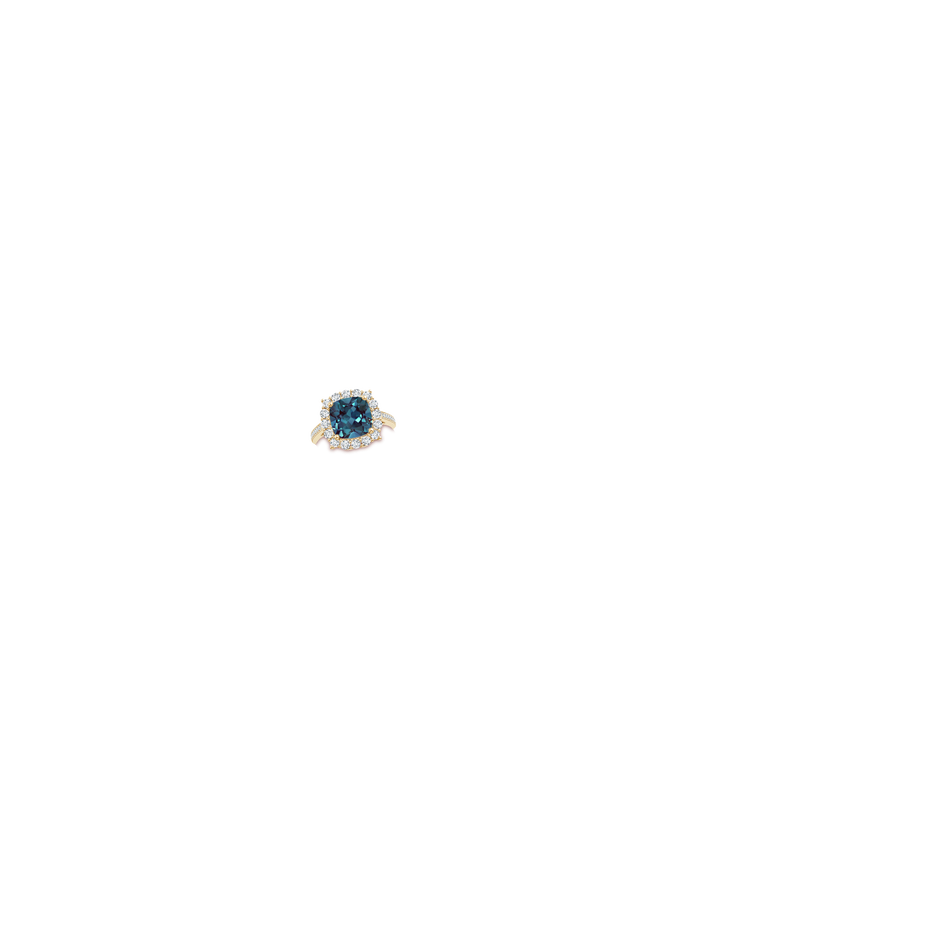 9mm Labgrown Cushion Lab-Grown Alexandrite Cocktail Ring with Diamond Halo in 18K Yellow Gold hand
