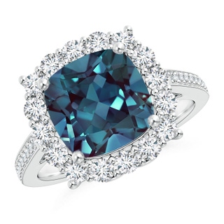 9mm Labgrown Cushion Lab-Grown Alexandrite Cocktail Ring with Diamond Halo in P950 Platinum