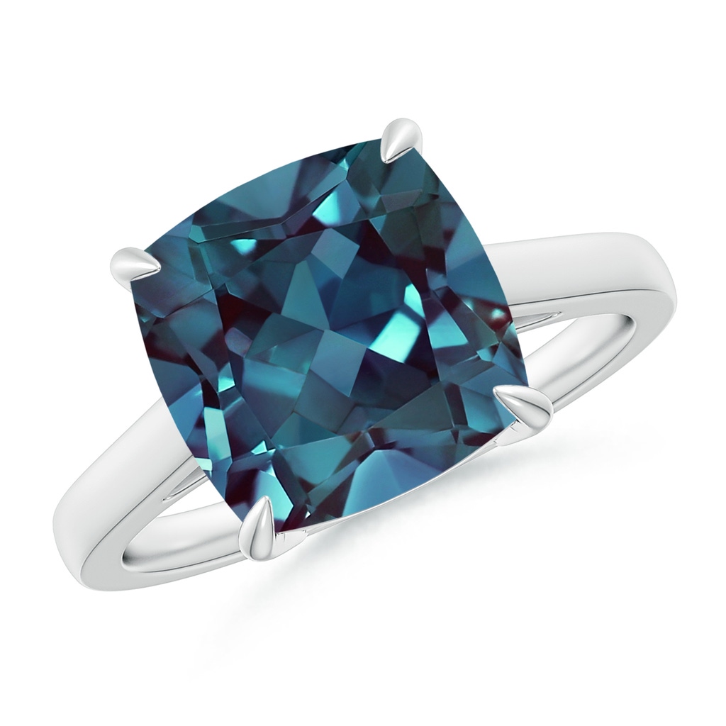 10mm Labgrown Classic Solitaire Cushion Lab-Grown Alexandrite Cocktail Ring in White Gold