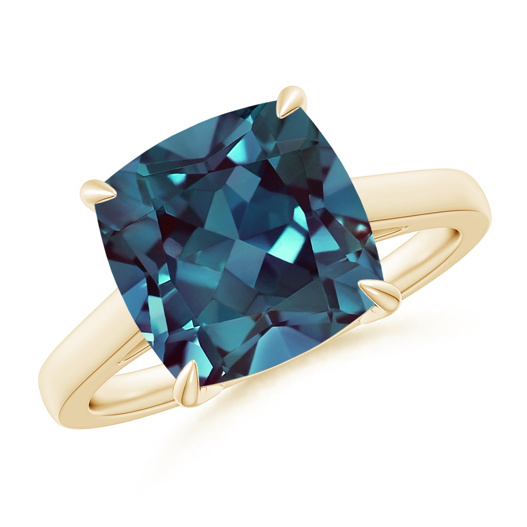 10mm Labgrown Classic Solitaire Cushion Lab-Grown Alexandrite Cocktail Ring in Yellow Gold